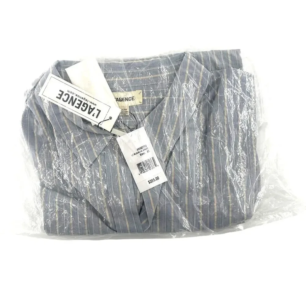 L'Agence Women's Light Blue/Bone Stripe Daniella Shirt Size XL